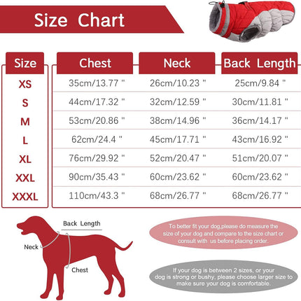 XL Red Grey Premium Winter Puffer Dog Coat - Windproof & Fleece-Lined Jacket for Cold Weather.