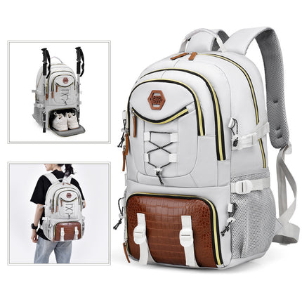 White Stylish Large Capacity Backpack - Water-Resistant Oxford Rucksack for Travel, School & Daily Use.