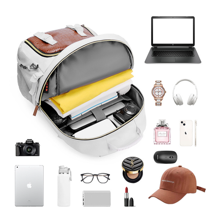 White Stylish Large Capacity Backpack - Water-Resistant Oxford Rucksack for Travel, School & Daily Use.