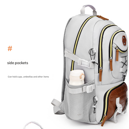 White Stylish Large Capacity Backpack - Water-Resistant Oxford Rucksack for Travel, School & Daily Use.