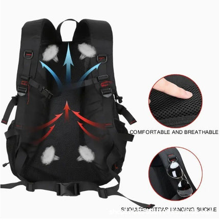 Blue 40L Large Capacity Travel Backpack - Water-Resistant Hiking Rucksack with USB Charging Port.