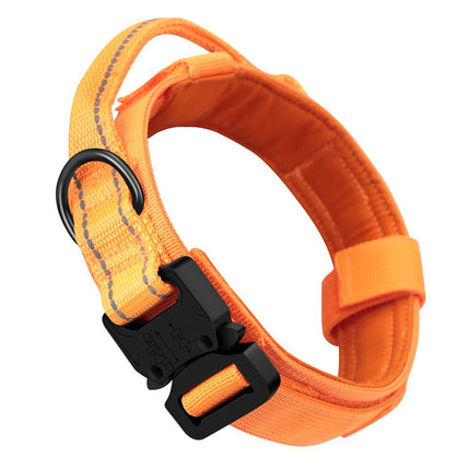 L Orange Tactical Dog Collar - Heavy Duty Nylon Pet Collar for Medium & Large Dogs, Adjustable (3.8cm Width).