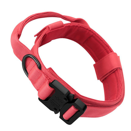 L Red Tactical Dog Collar - Heavy Duty Nylon Pet Collar for Medium & Large Dogs, Adjustable (3.8cm Width).