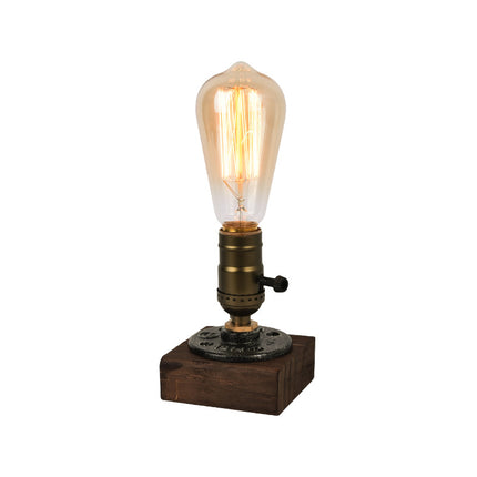 Rustic Industrial Table Lamp Vintage Wooden Base Accent Light.