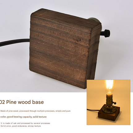 Rustic Industrial Table Lamp Vintage Wooden Base Accent Light.