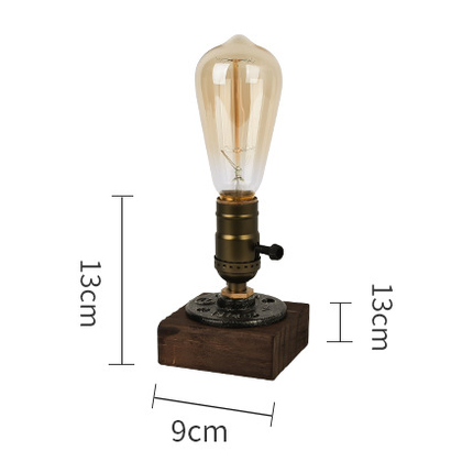 Rustic Industrial Table Lamp Vintage Wooden Base Accent Light.