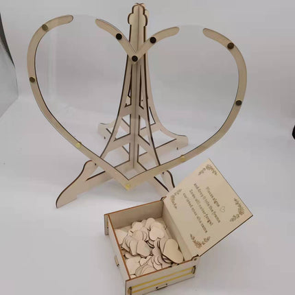 Rustic Wooden Heart Drop Box Guest Book - Eiffel Tower Frame for Wedding Signatures.