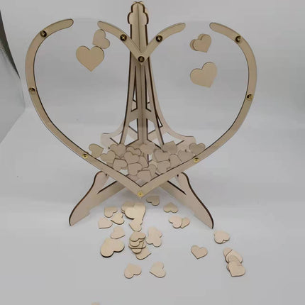 Rustic Wooden Heart Drop Box Guest Book - Eiffel Tower Frame for Wedding Signatures.