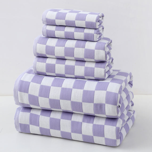 Purple Ultra-Soft 100% Cotton Gauze 6-Piece Towel Set | Absorbent & Quick-Dry Bath Towel.