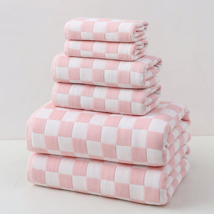 Pink Ultra-Soft 100% Cotton Gauze 6-Piece Towel Set | Absorbent & Quick-Dry Bath Towel.