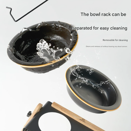 Adjustable Raised Pet Feeder - Modern Wood & Metal Stand with Dual Bowls for Cats & Dogs.