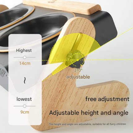 Adjustable Raised Pet Feeder - Modern Wood & Metal Stand with Dual Bowls for Cats & Dogs.