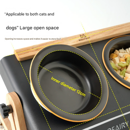 Adjustable Raised Pet Feeder - Modern Wood & Metal Stand with Dual Bowls for Cats & Dogs.