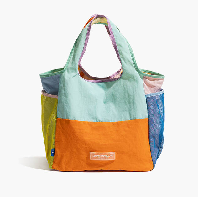 Orange Vibrant Colorblock Foldable Tote Bag Lightweight Reusable Shopping Shoulder Bag.