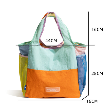 Purple Vibrant Colorblock Foldable Tote Bag Lightweight Reusable Shopping Shoulder Bag.