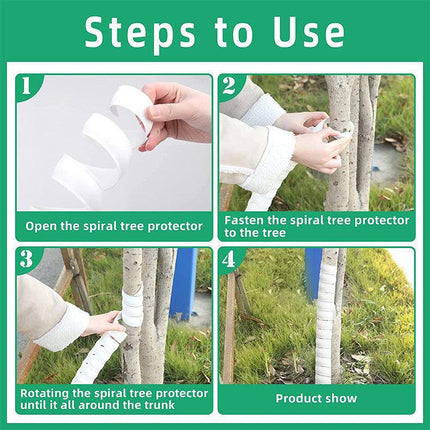 White 4-Pack Spiral Tree Trunk Protector Guard - Flexible Sapling Bark Shield.