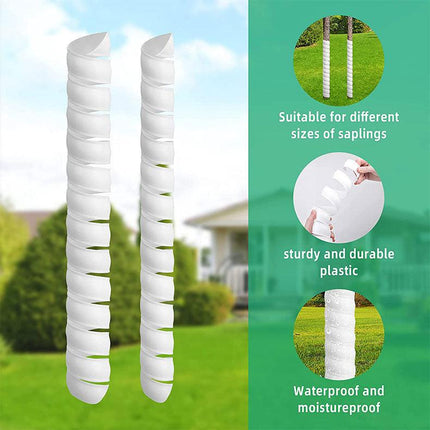 White 4-Pack Spiral Tree Trunk Protector Guard - Flexible Sapling Bark Shield.