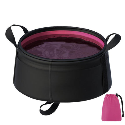 2PCS Rose Red 8.5L Portable Folding Water Basin - Collapsible Bucket with Carry Bag for Camping & Travel.