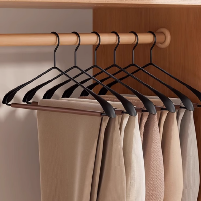 Premium Solid Wood Clothes Hangers Set of 6 - Wide Shoulder Non-Slip Suit Hangers.