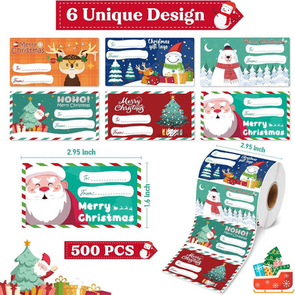 Set of 4 Christmas Gift Tag Sticker Rolls - 2000 Self-Adhesive Labels for Presents.