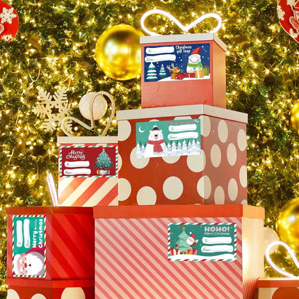 Set of 4 Christmas Gift Tag Sticker Rolls - 2000 Self-Adhesive Labels for Presents.