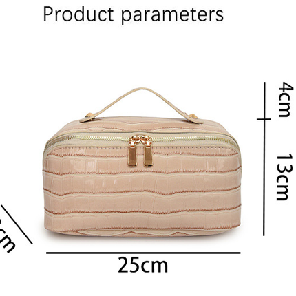 Grey Chic Croc-Embossed Travel Makeup Case Large Capacity Cosmetic Organizer Bag.
