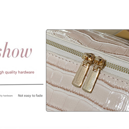 White Chic Croc-Embossed Travel Makeup Case Large Capacity Cosmetic Organizer Bag.