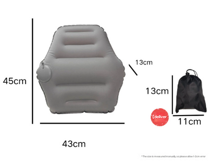 Grey Ultralight Inflatable Lumbar Support Pillow - Portable Ergonomic Back Cushion for Travel, Office & Car.