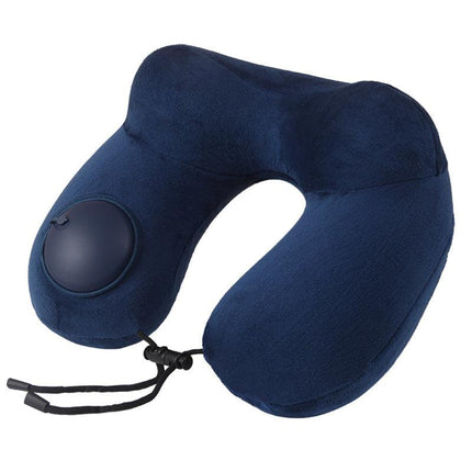 Nevy Blue Press-to-Inflate Travel Neck Pillow - Ergonomic U-Shaped Cushion for Airplane and Car.