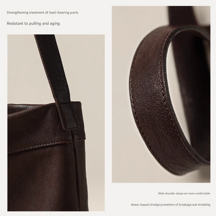 Black Minimalist Vintage-Style PU Leather Shoulder Bag Casual Commuter Tote.
