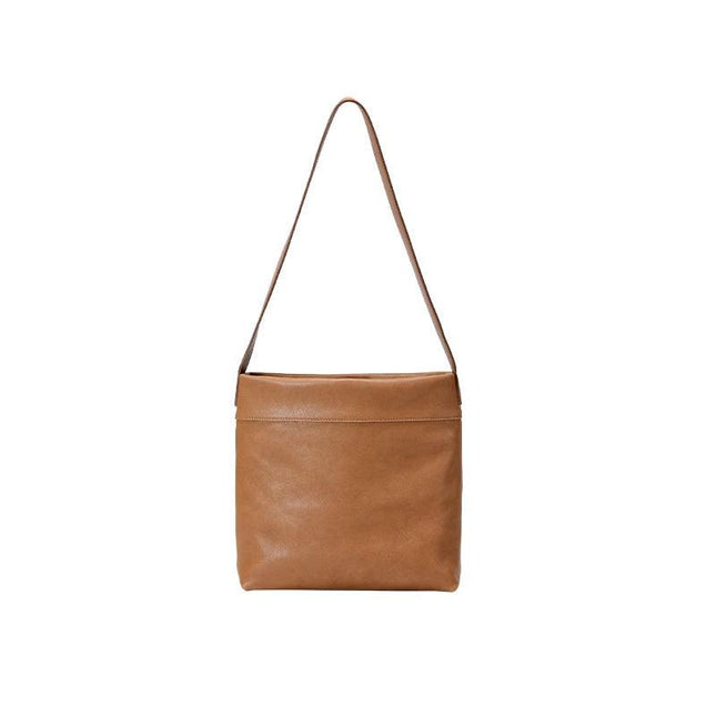 Light Brown Minimalist Vintage-Style PU Leather Shoulder Bag Casual Commuter Tote.