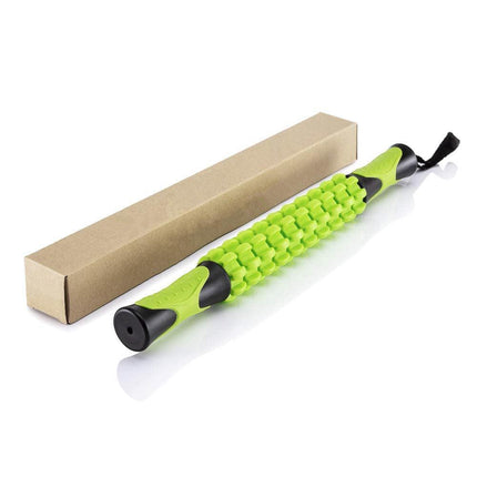 Green Deep Tissue Massage Roller Stick for Muscle Soreness & Recovery - Portable Fascia Release Tool.