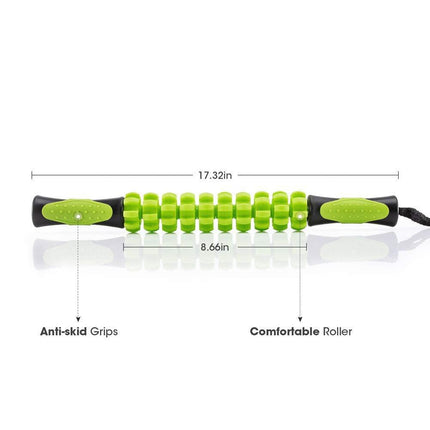 Green Deep Tissue Massage Roller Stick for Muscle Soreness & Recovery - Portable Fascia Release Tool.