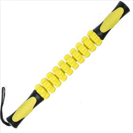 Yellow Deep Tissue Massage Roller Stick for Muscle Soreness & Recovery - Portable Fascia Release Tool.