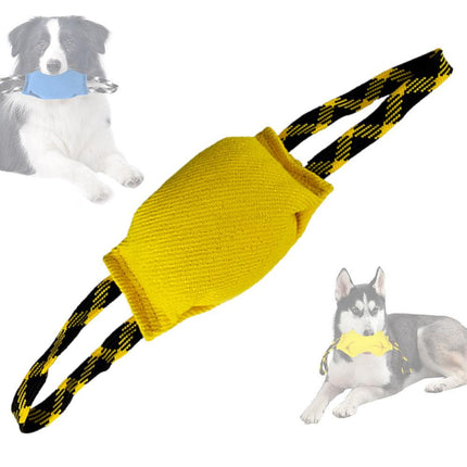 Yellow Durable Dog Tug Toy with 2 Handles - Interactive Bite Pillow for Training & Tug of War.