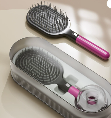 Rose Red Premium Self-Cleaning Hair Brush Set with Stand - Anti-Static Detangling & Scalp Massage Paddle Brush.