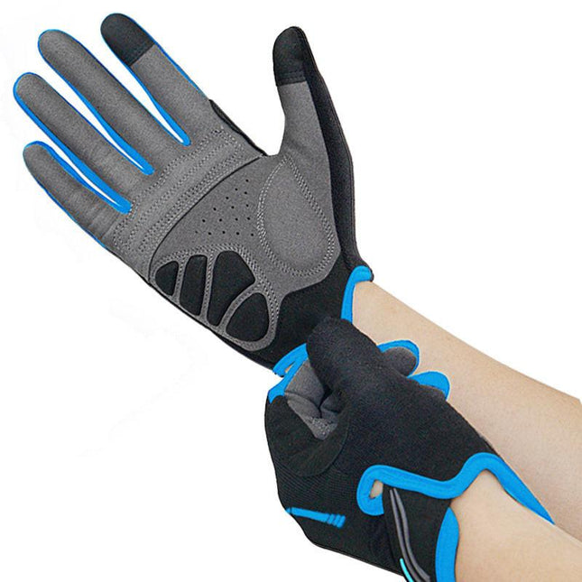 XL Blue Unisex Full-Finger Cycling Gloves - Padded Shock-Absorbing & Anti-Slip Grip for MTB & Road Biking.