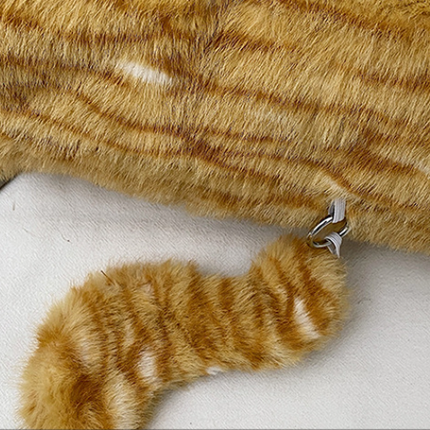 Grey Adorable Fluffy Cat Shoulder Bag - Cute Plush Kitten Novelty Handbag for Girls & Women.