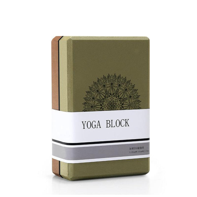 Olive Green/Brown High-Density EVA Foam Yoga Block for Support & Stability - Lightweight Non-Slip Brick for Yoga, Pilates & Stretching.