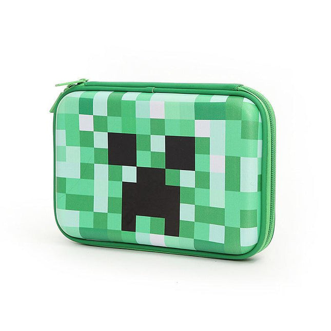 Green 3D Mosaic EVA Hard Shell Pencil Case - Large Capacity Cartoon Stationery Box for Kids.