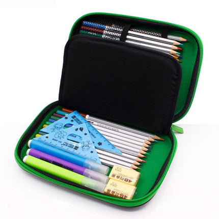 Green 3D Mosaic EVA Hard Shell Pencil Case - Large Capacity Cartoon Stationery Box for Kids.