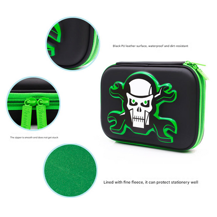 Green 3D Mosaic EVA Hard Shell Pencil Case - Large Capacity Cartoon Stationery Box for Kids.