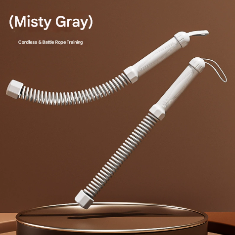 Grey Heavy Cordless Battle Rope - Portable Weighted Fitness Rope for Home Gym Strength & Cardio Training.