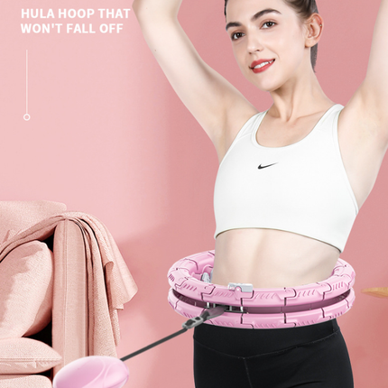 White 24 Sections Adjustable Smart Hula Hoop with Weighted Ball - Never-Fall Fitness Ring with Massage Nodes for Core Training.