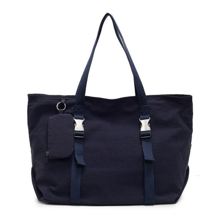 Navy Blue Modern Utility Tote Bag for Women - Large Capacity Shoulder Bag with Detachable Pouch for Work, School & Travel.