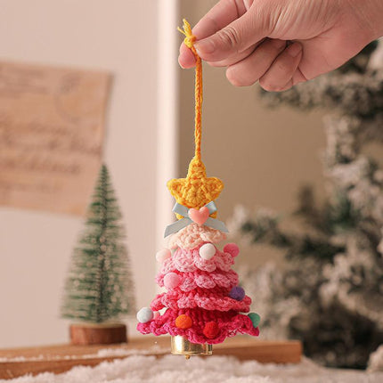 2PCS Red Handmade-Style Crochet Christmas Tree Ornament - Festive Plush Hanging Decor for Home & Car.