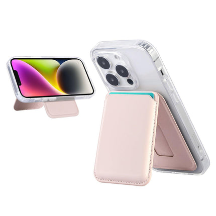 Pink Slim Magnetic Card Holder Wallet with Adjustable Kickstand - MagSafe Compatible.