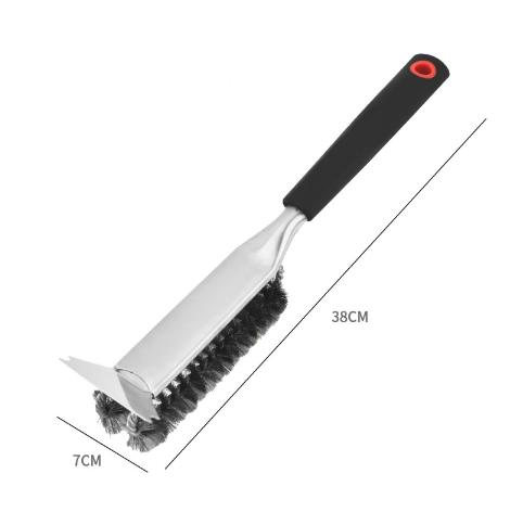 Plastics Handle Heavy Duty BBQ Grill Brush - Stainless Steel Wire Cleaner with Scraper for Effortless Grate Cleaning.