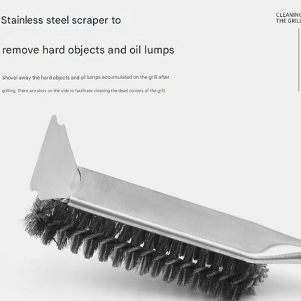 Plastics Handle Heavy Duty BBQ Grill Brush - Stainless Steel Wire Cleaner with Scraper for Effortless Grate Cleaning.