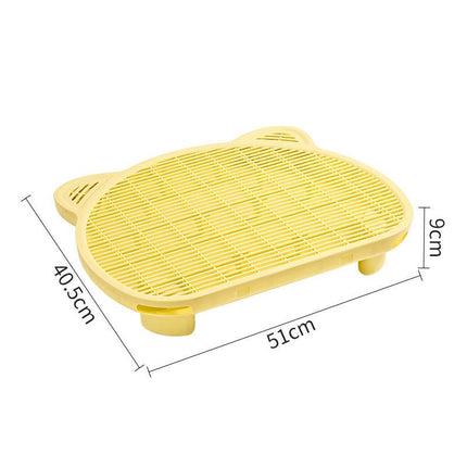 Yellow Elevated Cat Litter Trapping Mat - Dual-Layer Scatter Control Tray with Grate.